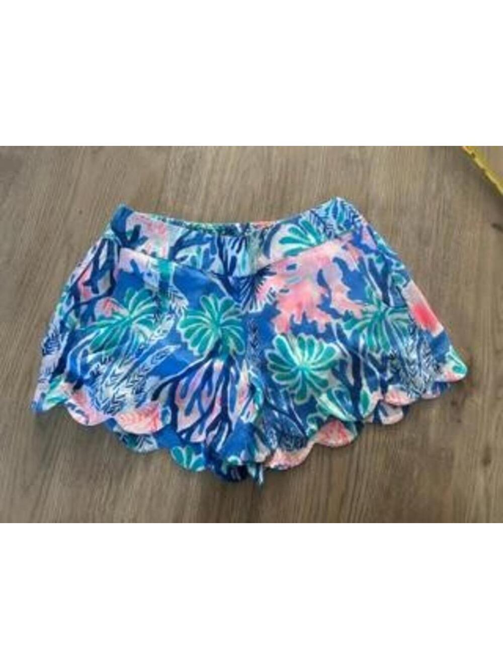 Lilly Pulitzer Buttercup Scallop Hem Shorts Womens Small Blue Coral Floral